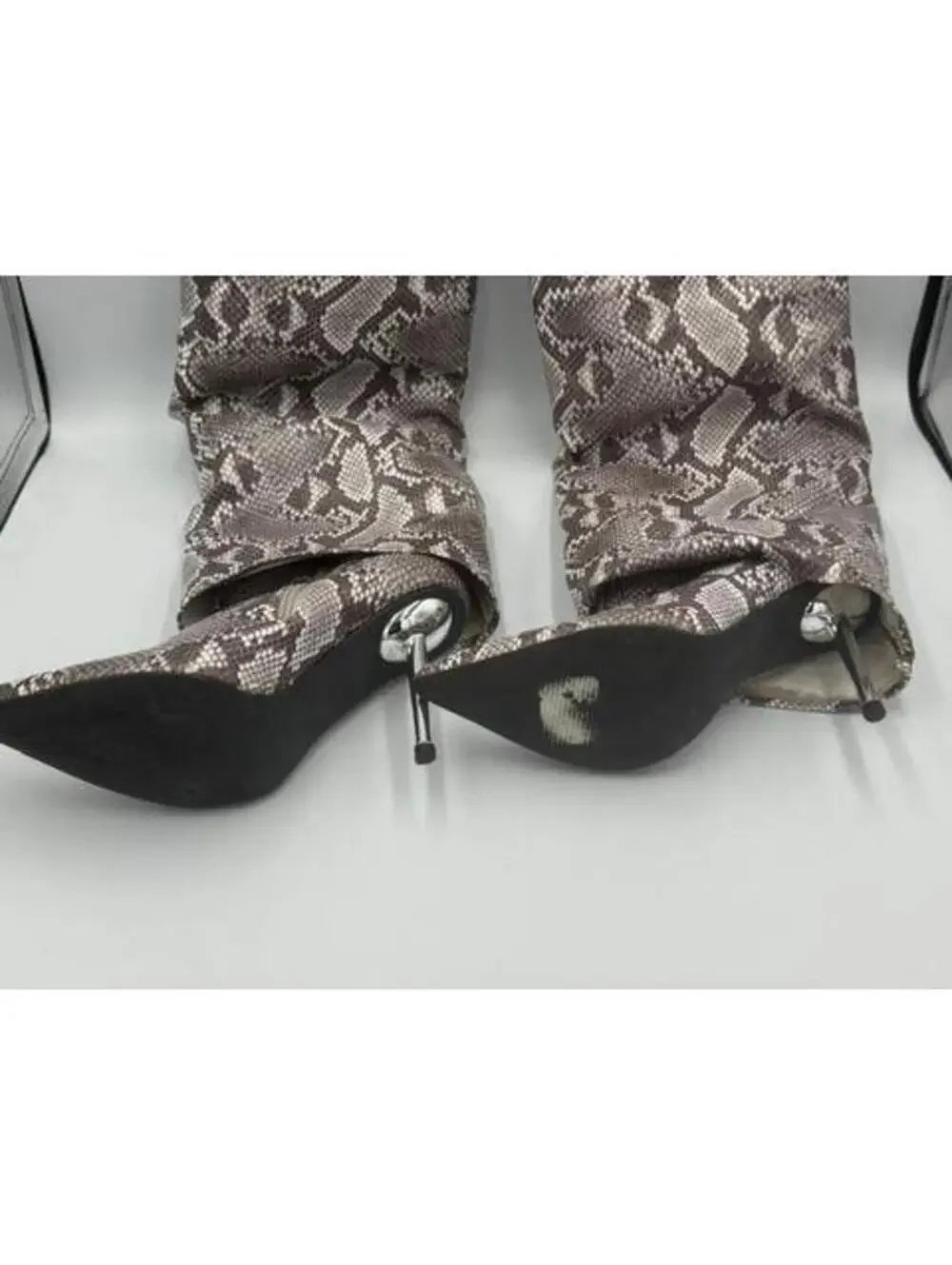 Liliana Snakeskin Fold-Over Knee High Stiletto Boots SZ: 7.5